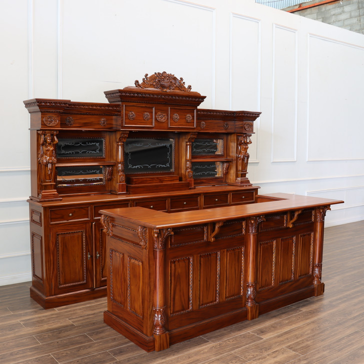 10.5ft Mahogany Carved Lady Saloon Pub Bar
