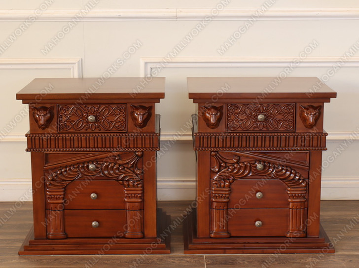 3pc Light Walnut Heavily Ornate Gothic Bedroom set