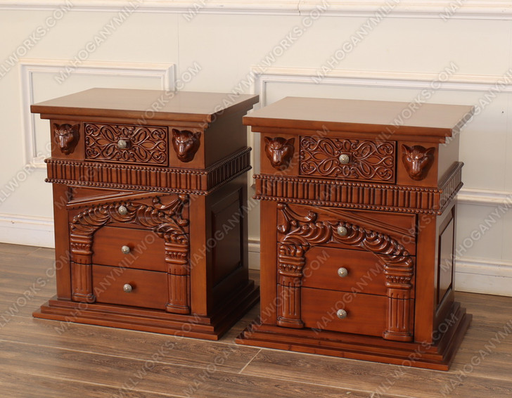 3pc Light Walnut Heavily Ornate Gothic Bedroom set