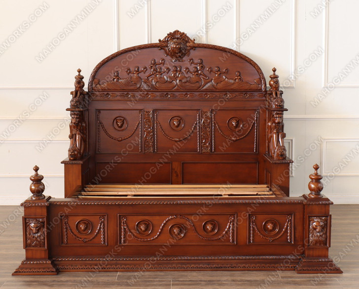 3pc Light Walnut Heavily Ornate Gothic Bedroom set