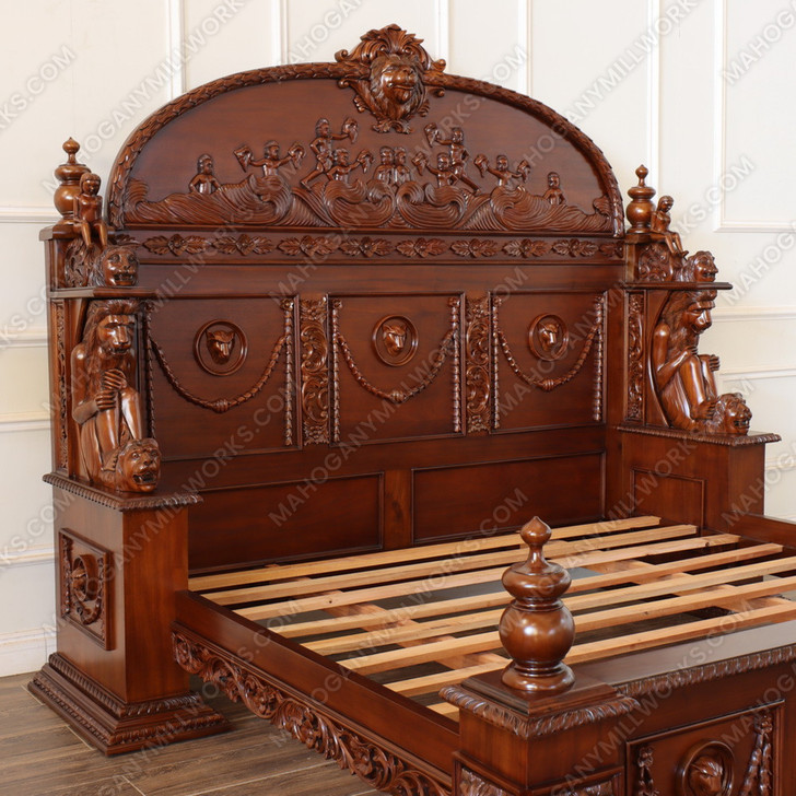 3pc Light Walnut Heavily Ornate Gothic Bedroom set