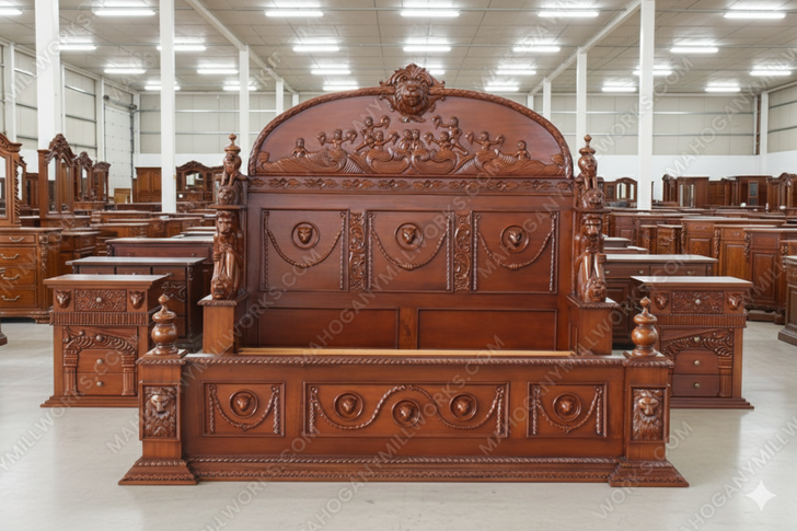 3pc Light Walnut Heavily Ornate Gothic Bedroom set