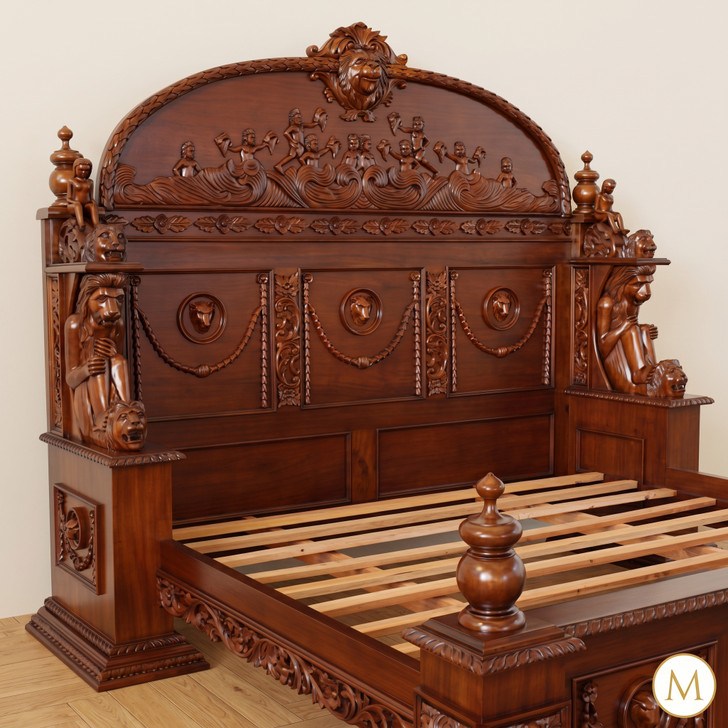 3pc Heavily Ornate Mahogany Gothic Bedroom set