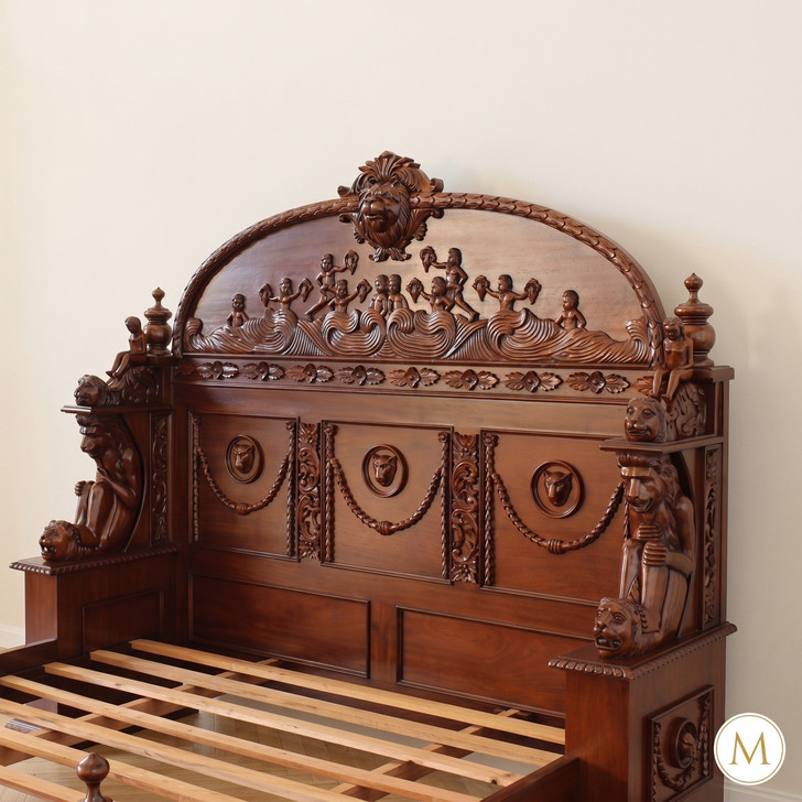3pc Heavily Ornate Mahogany Gothic Bedroom set