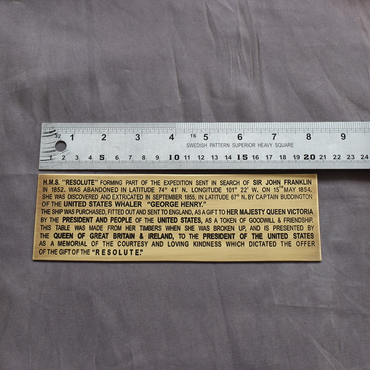 Solid Brass Presidential Resolute Plaque Inscription (8" x 2.5")