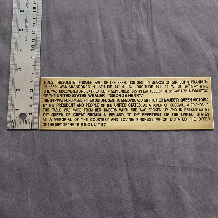 Solid Brass Presidential Resolute Plaque Inscription (8" x 2.5")