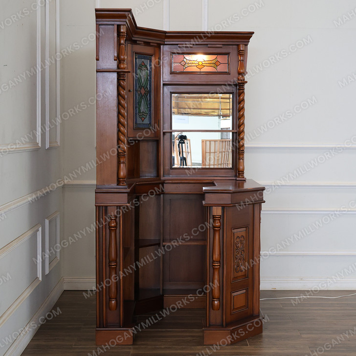 Mahogany Antique Distressed Victorian Gothic Corner Pub Bar