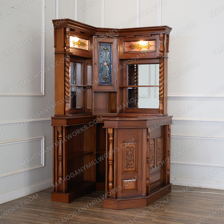 Mahogany Antique Distressed Victorian Gothic Corner Pub Bar