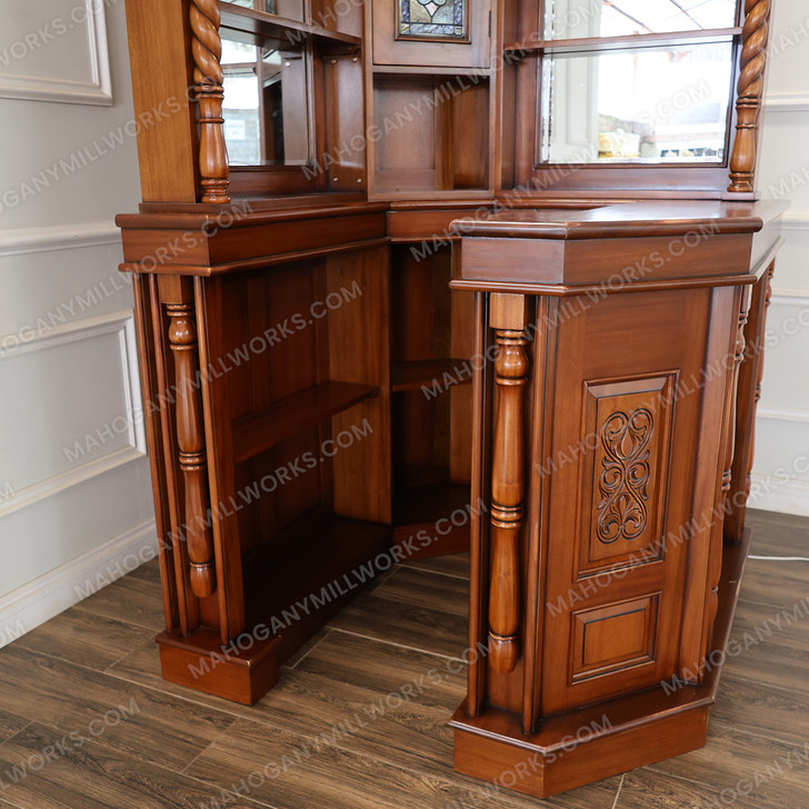 Mahogany Antique Distressed Victorian Gothic Corner Pub Bar