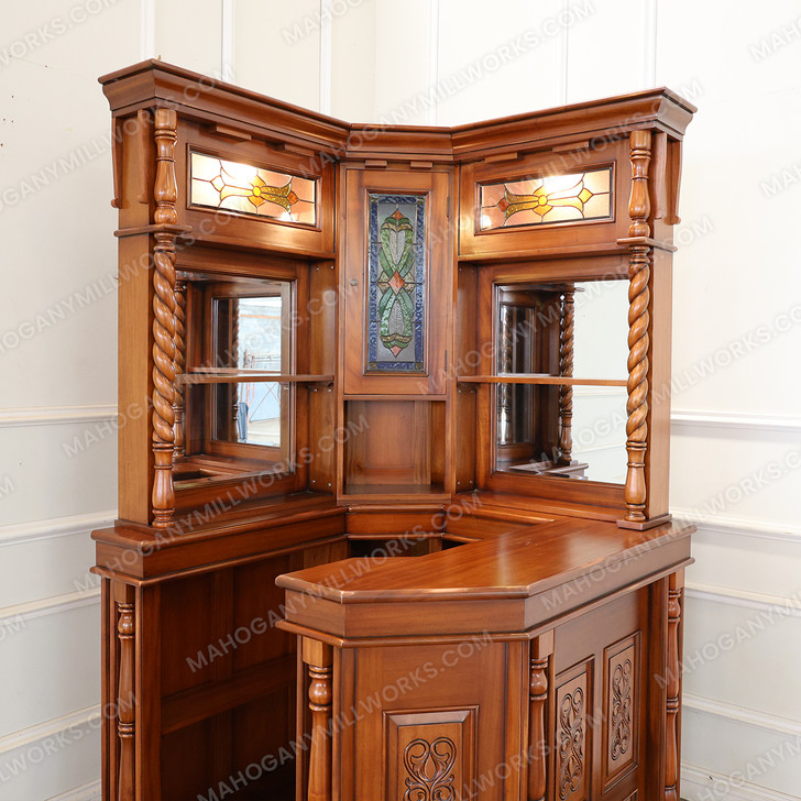 Mahogany Antique Distressed Victorian Gothic Corner Pub Bar