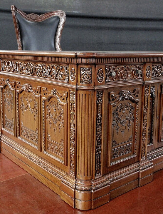 6ft Natural Finish Oval Office Resolute Desk w/ Leather Top
