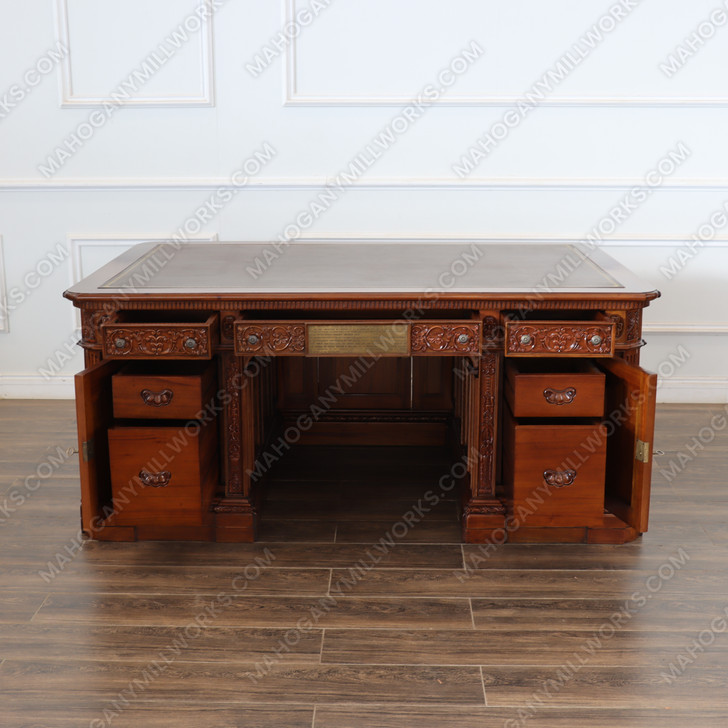 6ft Natural Finish Oval Office Resolute Desk w/ Leather Top