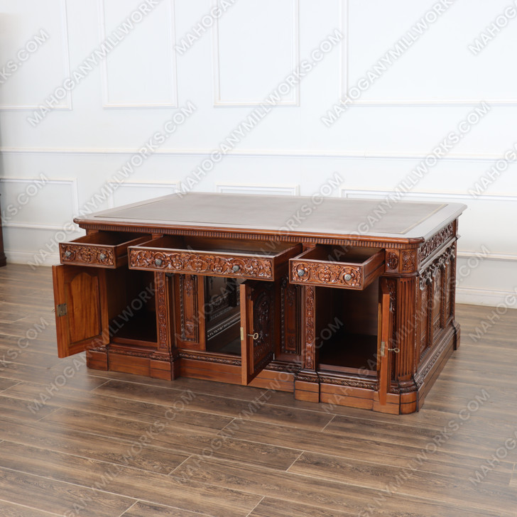 6ft Natural Finish Oval Office Resolute Desk w/ Leather Top