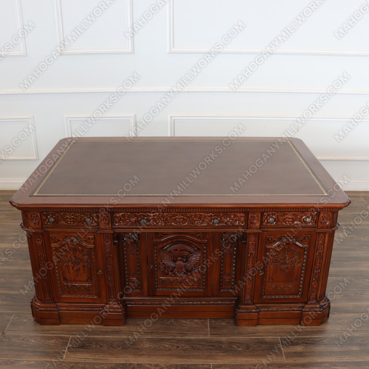 6ft Natural Finish Oval Office Resolute Desk w/ Leather Top