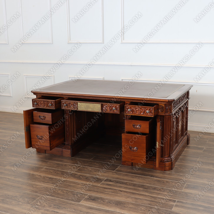 6ft Natural Finish Oval Office Resolute Desk w/ Leather Top