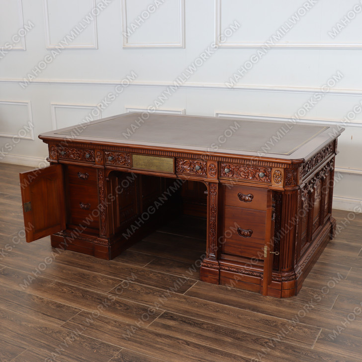6ft Natural Finish Oval Office Resolute Desk w/ Leather Top
