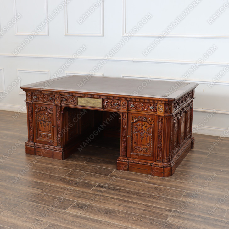 6ft Natural Finish Oval Office Resolute Desk w/ Leather Top