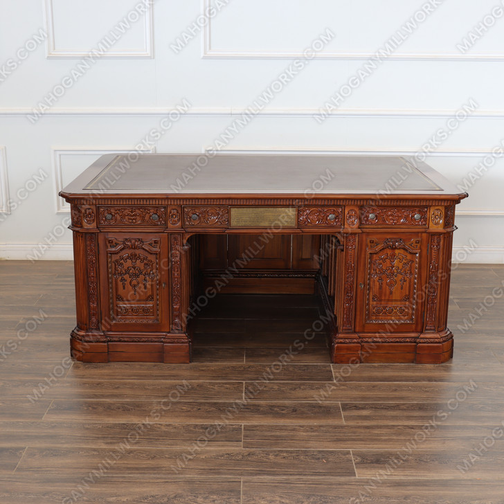 6ft Natural Finish Oval Office Resolute Desk w/ Leather Top