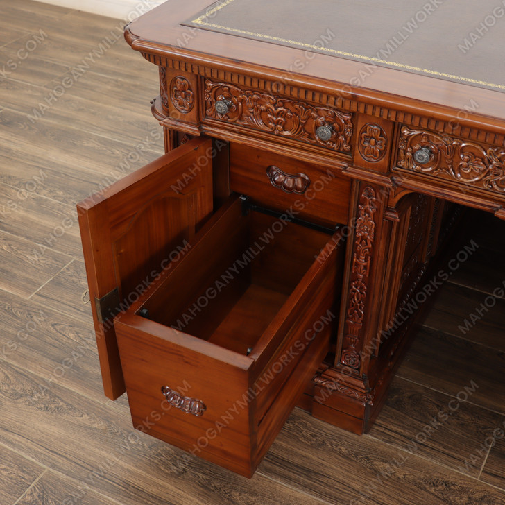 6ft Natural Finish Oval Office Resolute Desk w/ Leather Top