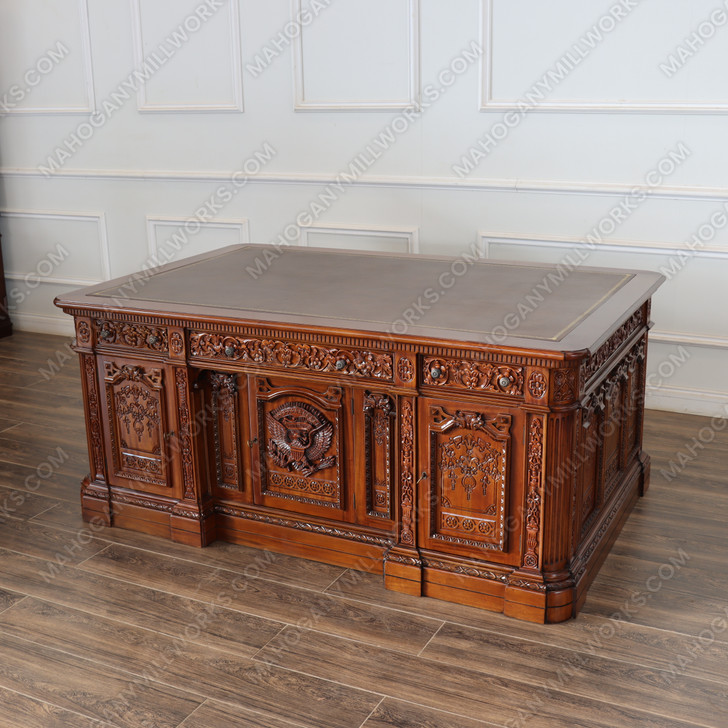 6ft Natural Finish Oval Office Resolute Desk w/ Leather Top