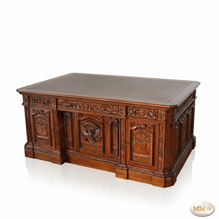 6ft Natural Finish Oval Office Resolute Desk w/ Leather Top