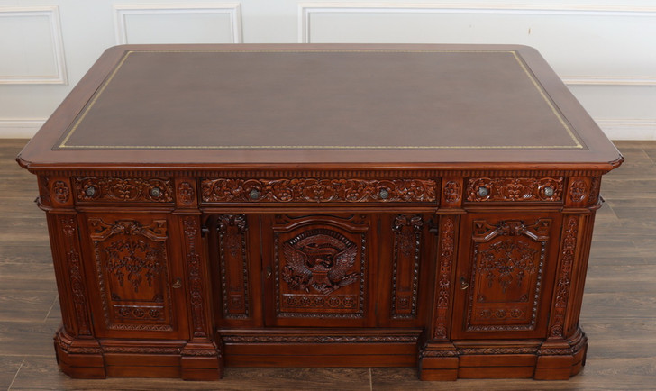 6ft Natural Finish Oval Office Resolute Desk w/ Leather Top
