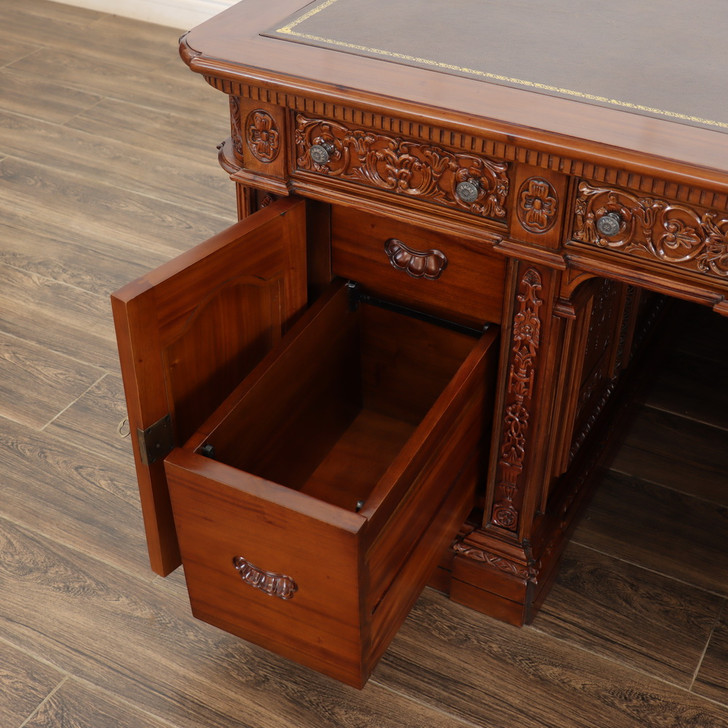 6ft Natural Finish Oval Office Resolute Desk w/ Leather Top