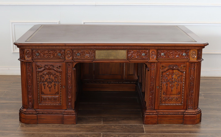 6ft Natural Finish Oval Office Resolute Desk w/ Leather Top