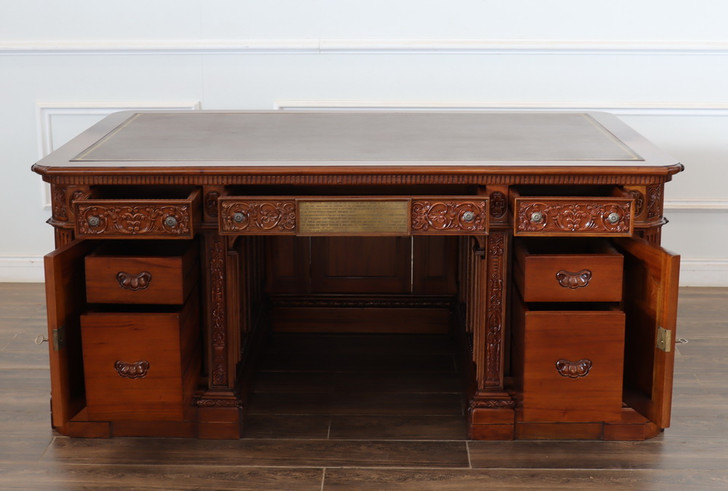 6ft Natural Finish Oval Office Resolute Desk w/ Leather Top