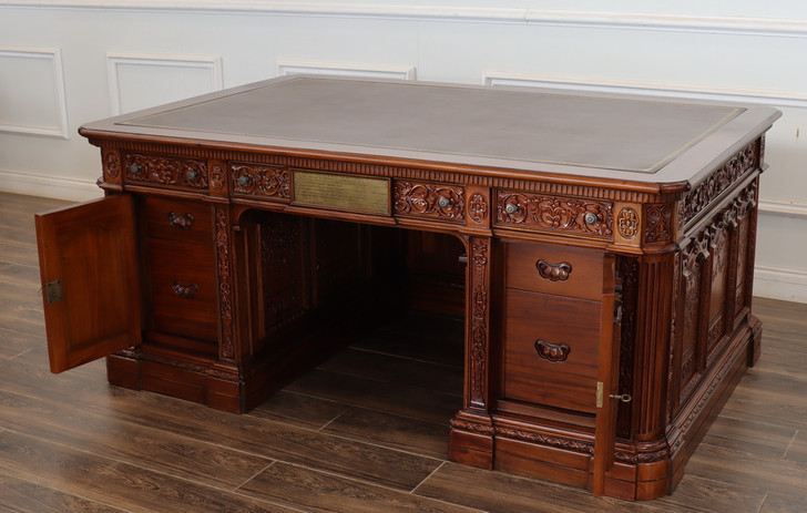 6ft Natural Finish Oval Office Resolute Desk w/ Leather Top