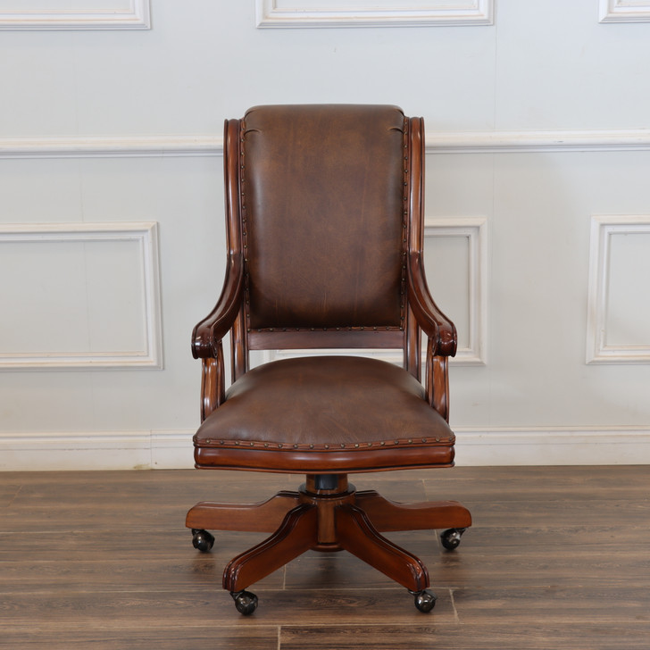 Antique Brown Genuine Leather Executive Office Chair