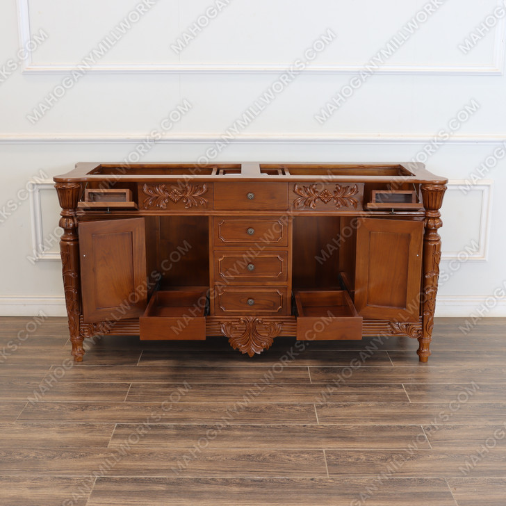 72" Custom Teak 2-Sink Bathroom Vanity