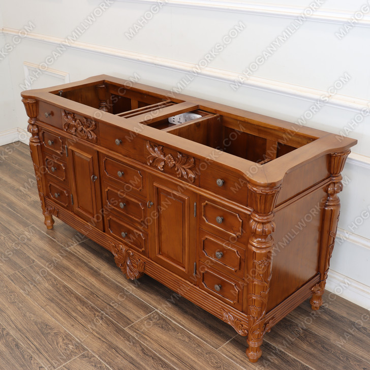 72" Custom Teak 2-Sink Bathroom Vanity