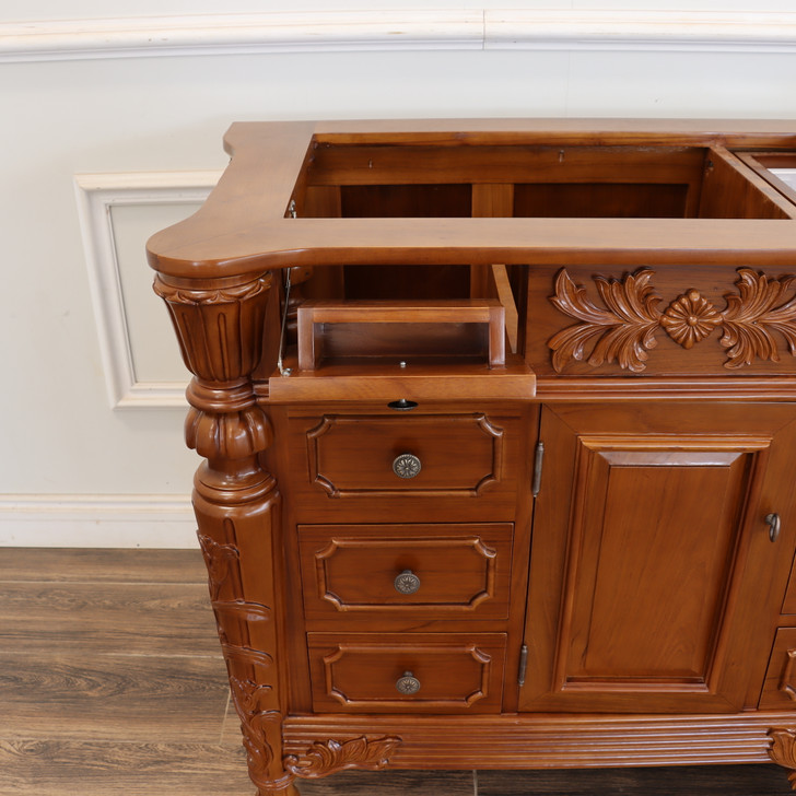 72" Custom Teak 2-Sink Bathroom Vanity