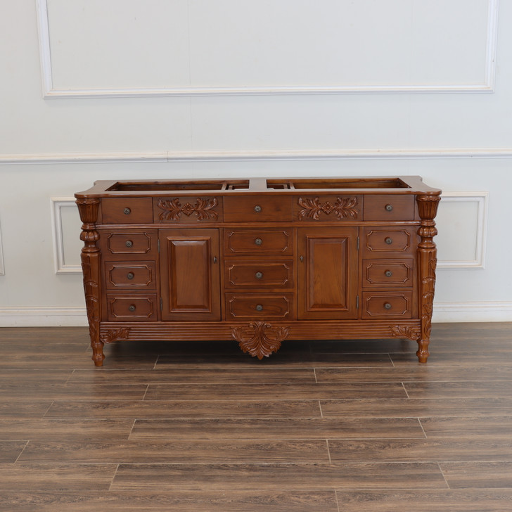 72" Custom Teak 2-Sink Bathroom Vanity