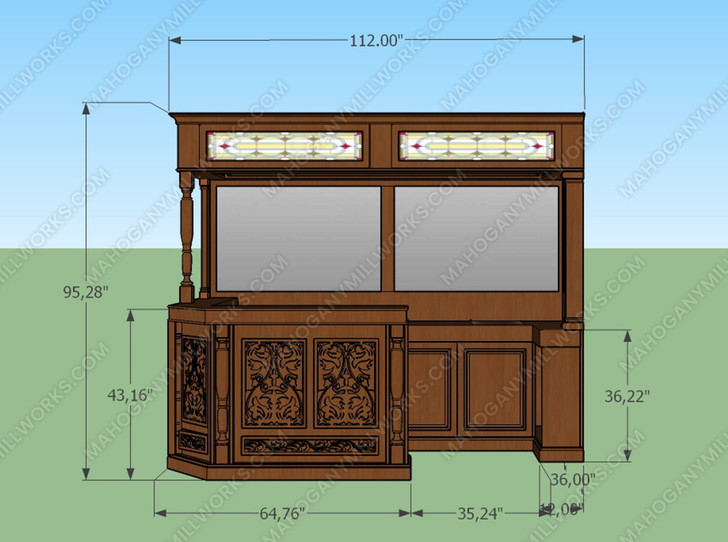 Custom Mahogany Corner Bar w/ Stained Glass