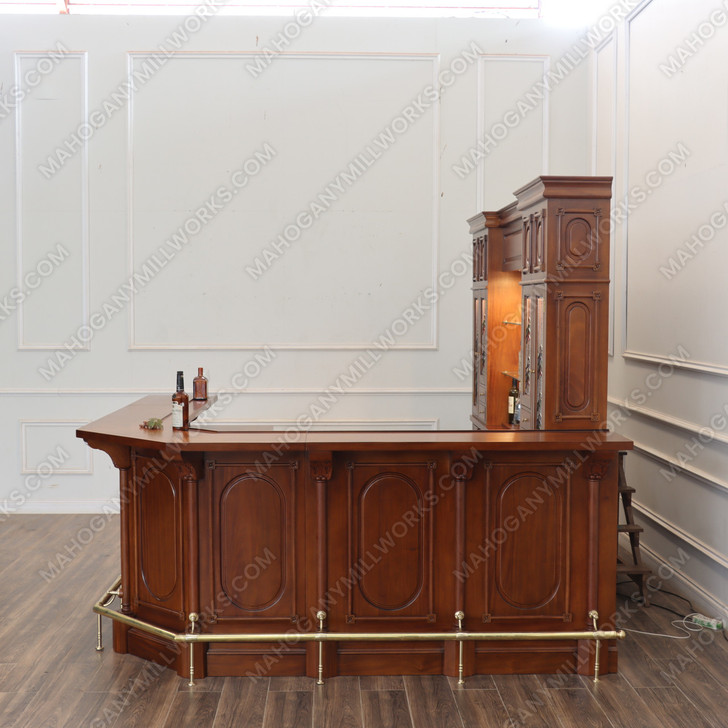11ft Mahogany Corner Bar w/ Stained Glass