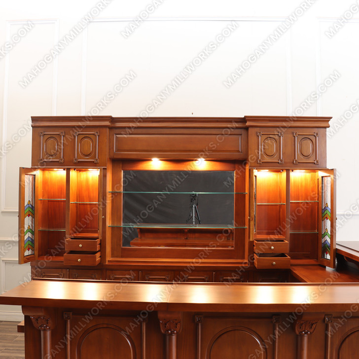 11ft Mahogany Corner Bar w/ Stained Glass