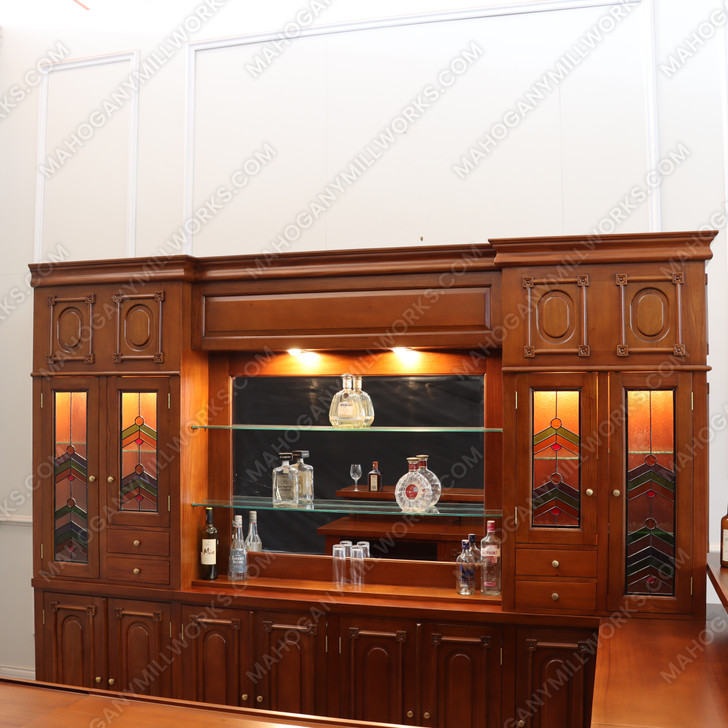 11ft Mahogany Corner Bar w/ Stained Glass