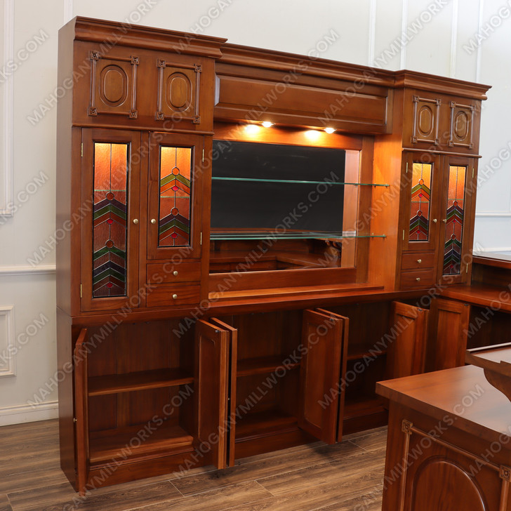 11ft Mahogany Corner Bar w/ Stained Glass