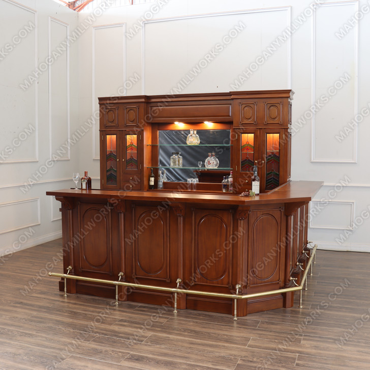 11ft Mahogany Corner Bar w/ Stained Glass