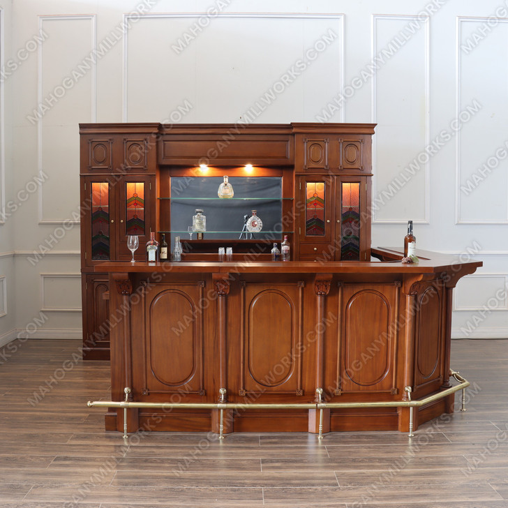 11ft Mahogany Corner Bar w/ Stained Glass