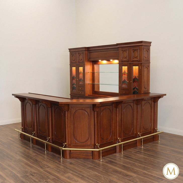 11ft Mahogany Corner Bar w/ Stained Glass