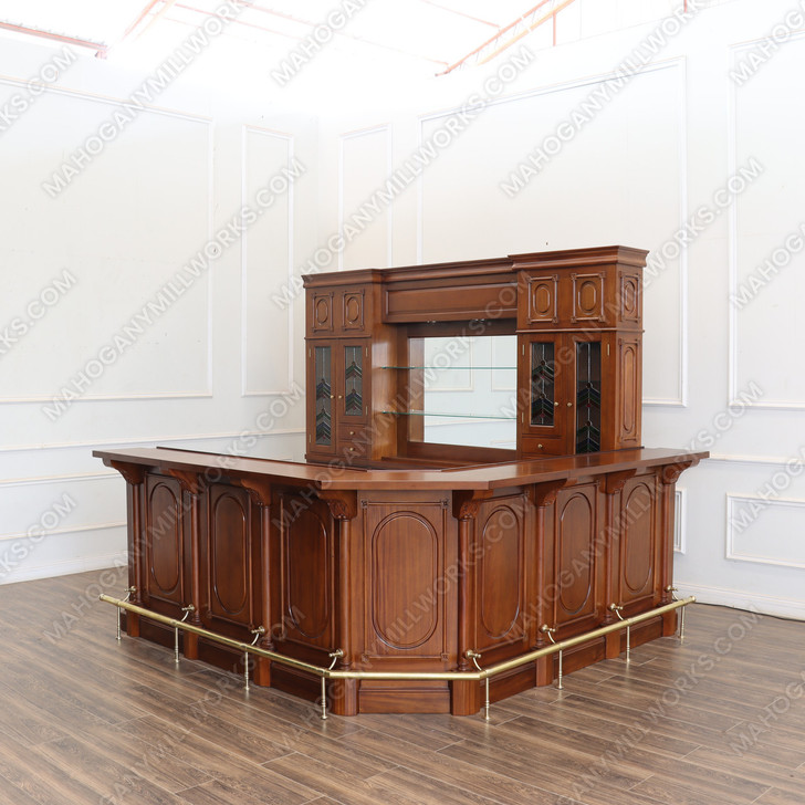 11ft Mahogany Corner Bar w/ Stained Glass
