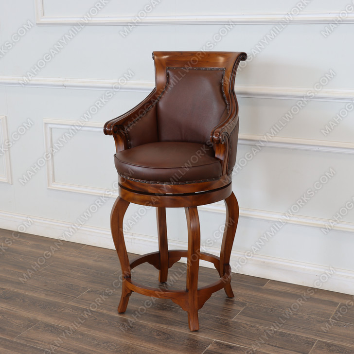 Pecan Genuine Leather  Swivel Barstools (2)