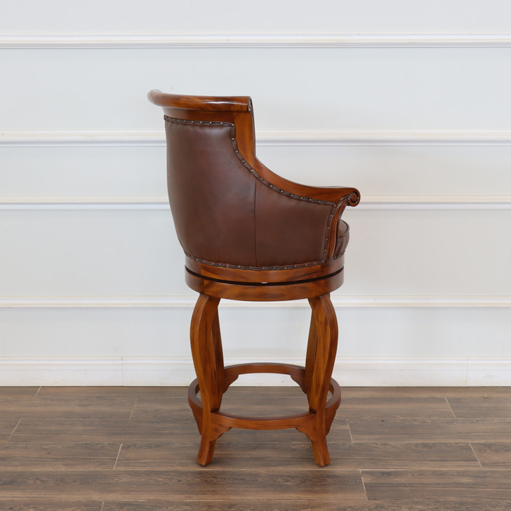 Pecan Genuine Leather  Swivel Barstools (2)
