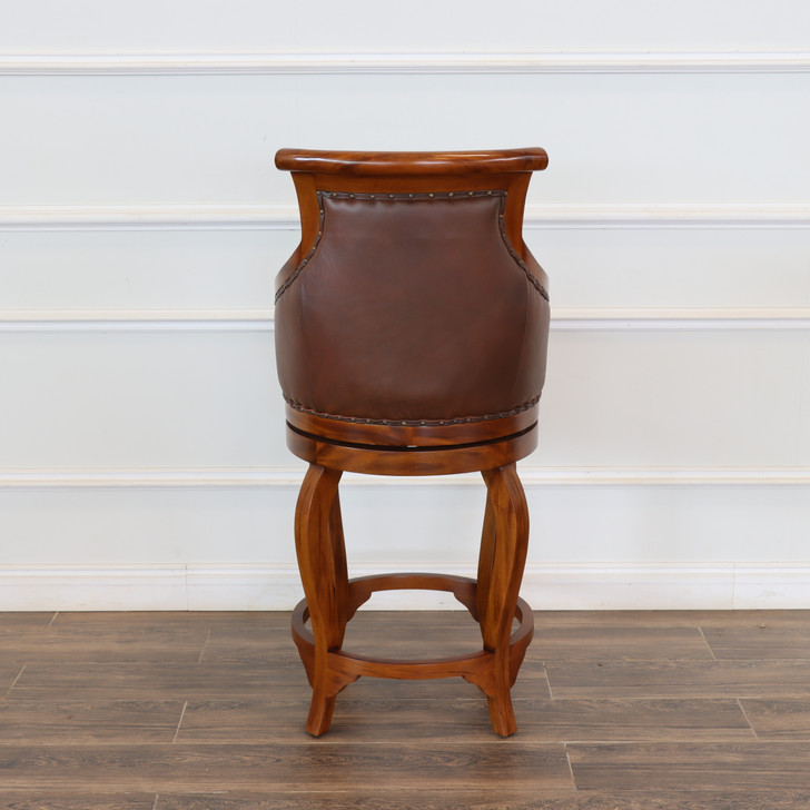 Pecan Genuine Leather  Swivel Barstools (2)