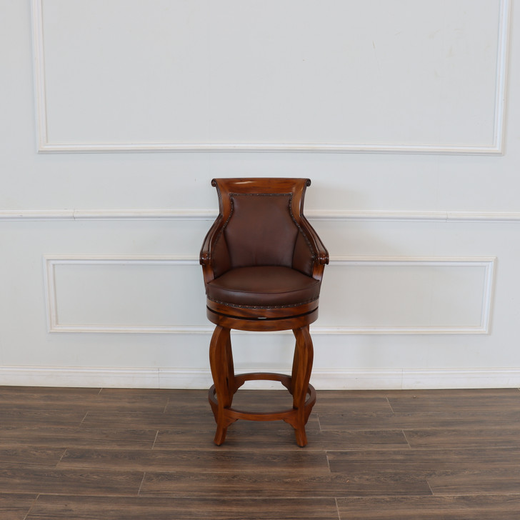 Pecan Genuine Leather  Swivel Barstools (2)