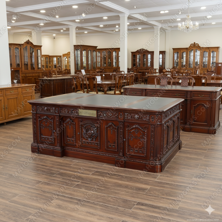 7ft Solid Mahogany President's Oval Office Resolute Desk Walnut PU Finish
