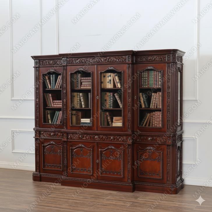Solid Mahogany Presidential Resolute Bookcase Walnut PU
